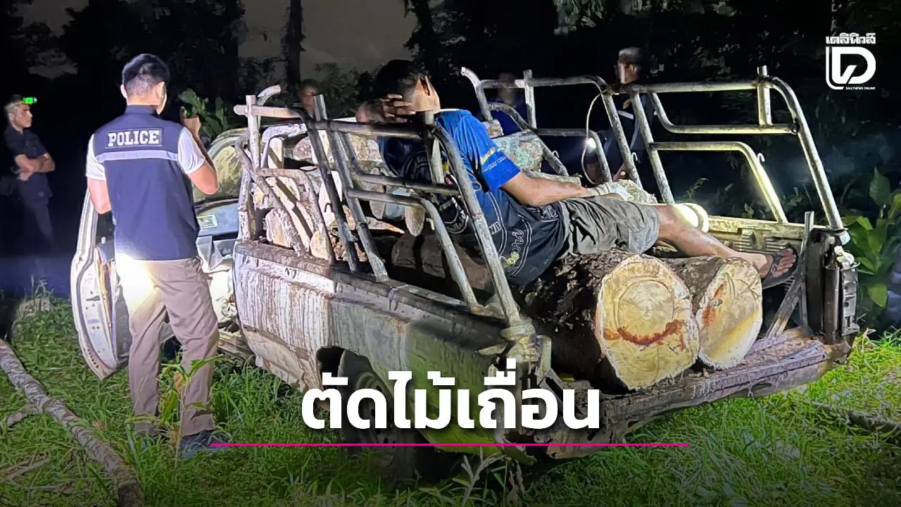 บุกรวบแก๊งตัดไม้เถื่อน! ยึดไม้-รถบรรทุก พบยาเสพติดในรถ เร่งล่าอีก 2 คน