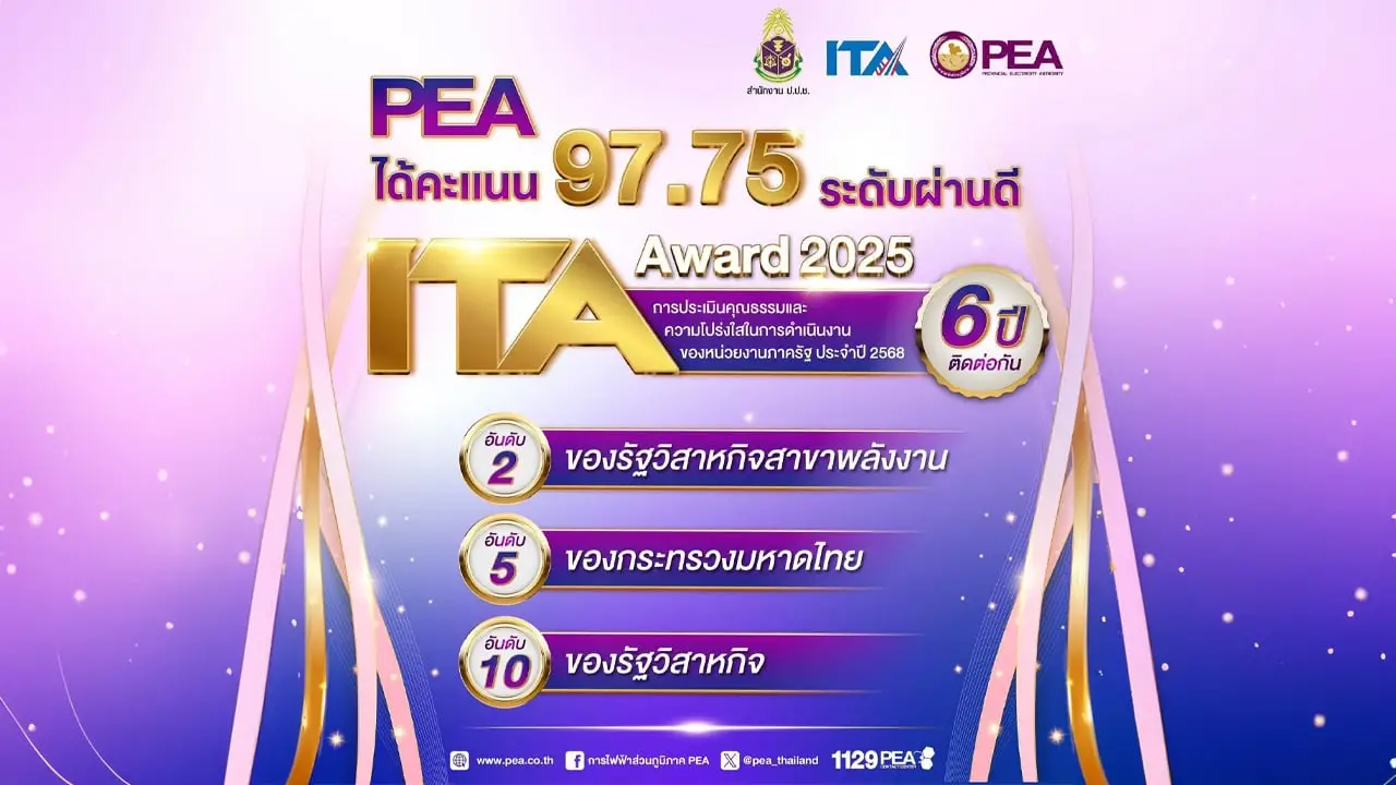 PEA ได้รับผลประเมิน ITA 97.75 มากกว่า 95 คะแนน 6 ปีติดต่อกัน