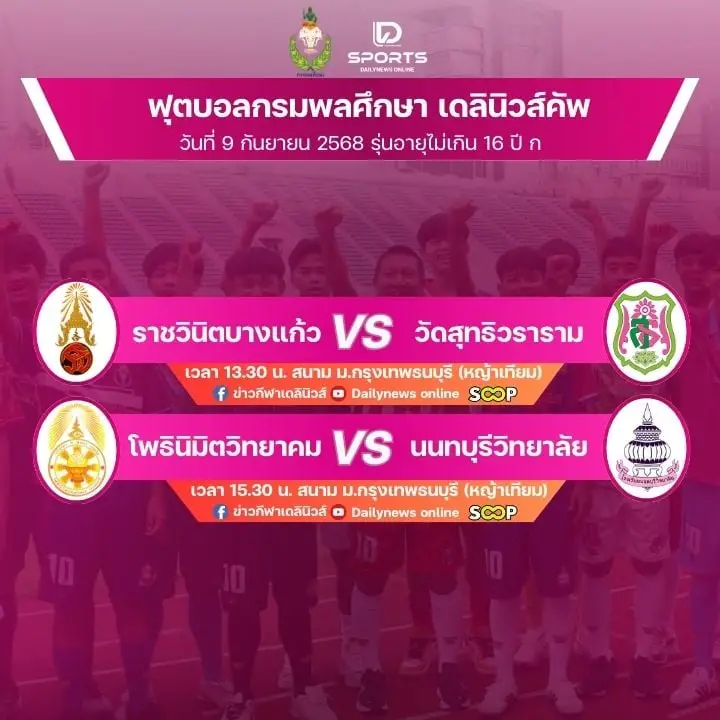 โปรแกรมสุดเดือด! ศึกลูกหนังขาสั้น 'กรมพลศึกษา เดลินิวส์ คัพ 2025' รุ่น 16 ปี ก