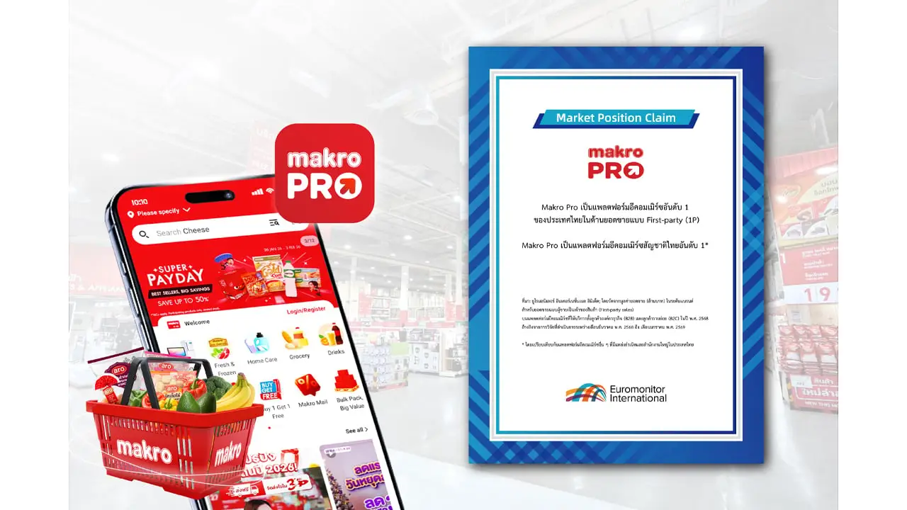 'Makro PRO' คว้าอันดับ 1 แพลตฟอร์มอีคอมเมิร์ซสัญชาติไทย จากการจัดอันดับของ Euromonitor International